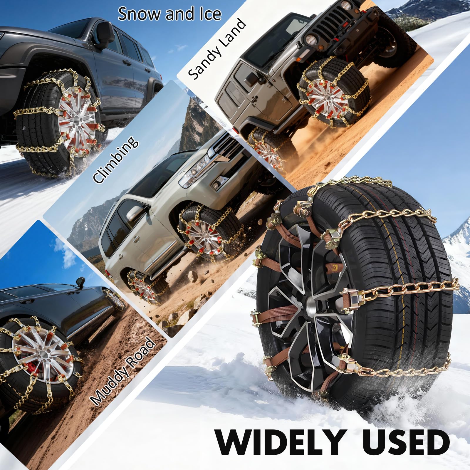 Cadenas Coche Nieve, Cadenas de Nieve para Coche 10 Piezas, Cadenas Nieve Universales Emergencia para Vehículos Coches SUV Tamaño del Neumático 165-265 mm, Snow Chains - Máximo Agarre y Montaje Fácil