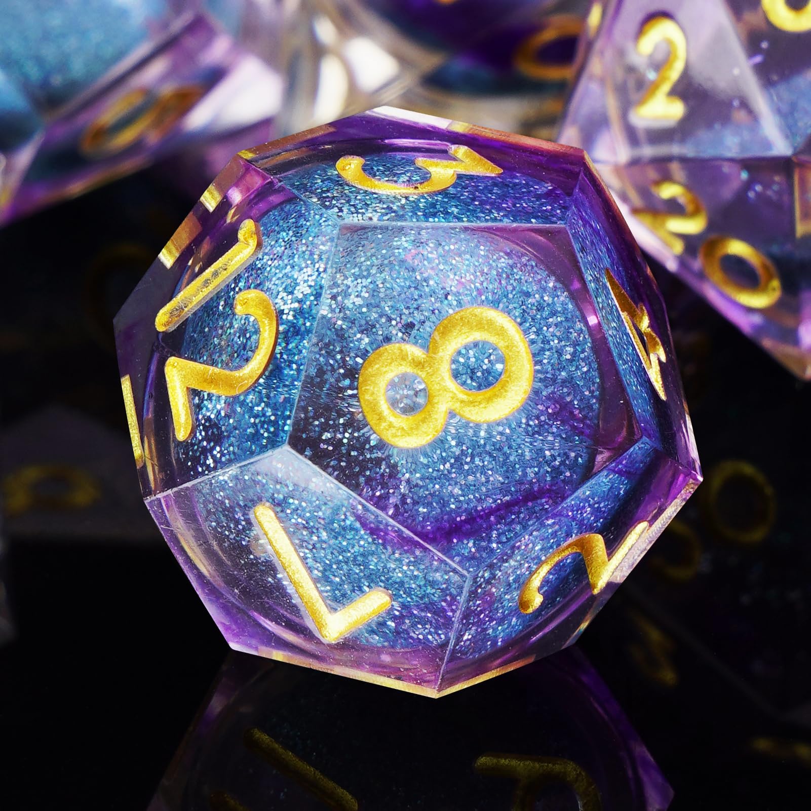 ORUZA 7 PCS Liquid Core DND Dice Resin Sharp Edge Dice Polyhedral D&D Dice Set for Dungeons and Dragons RPG MTG Role Playing Game Dice D20 D12 D10 D8 D6 D4 D% - Image 2