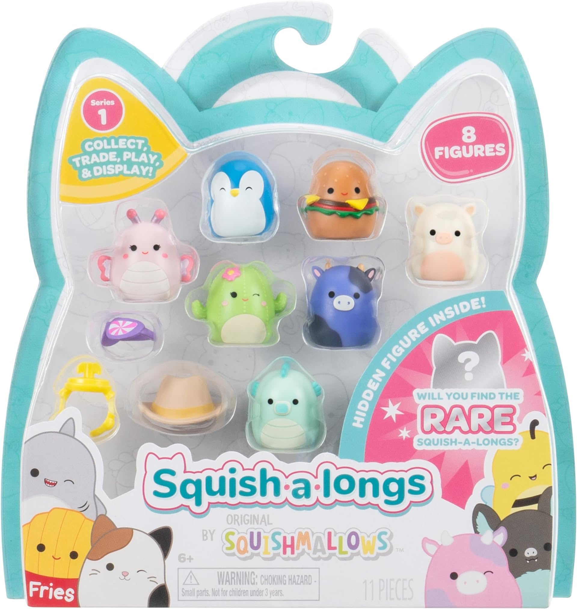 Squish-a-longs Mini Squish Set 8 Pieces 2.5 cm Series 1 Style 1 with 2 Accessories Ring and Collecting Instructions for Collecting, Swapping and Playing