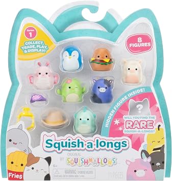 Squish-a-longs 8 Pack - Series 1, Style 1 - 8 1 Mini-Squish with 2 Accessories, Ring, and Collectors Guide - Collect, Trade, Play