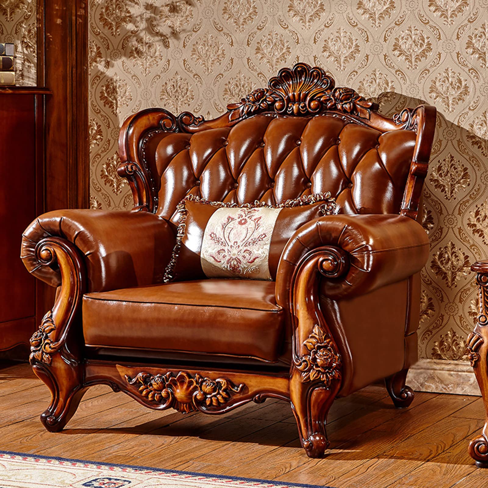 Leather Sofa With Wood Carving Romero European Solid Wood Carving Sofa