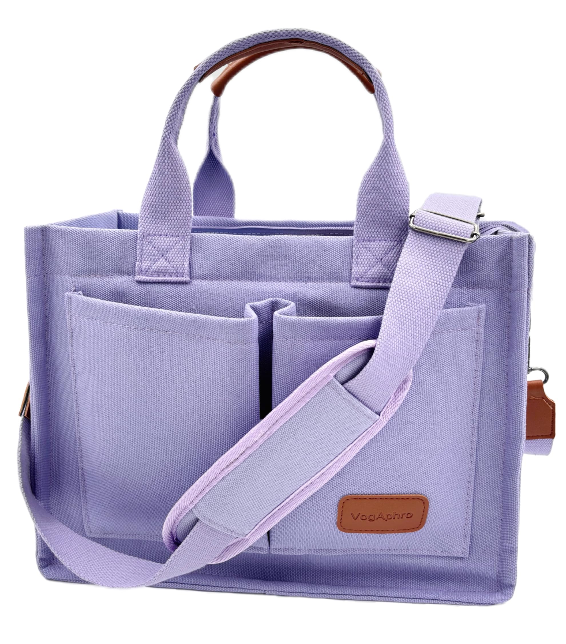 Large Canvas Tote Bag for Women Work Tote Bags with Pockets | Laptop Crossbody Purses Everyday Bag Handbags for Travel New Upgraded Plus Purple
