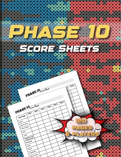Phase 10 Score Sheets 6 person sheets, 120 Large Size Score Sheets for Scorekeeping, 8.5 x 11 inches Phase 10 Score book, Phase 10 Score Cards