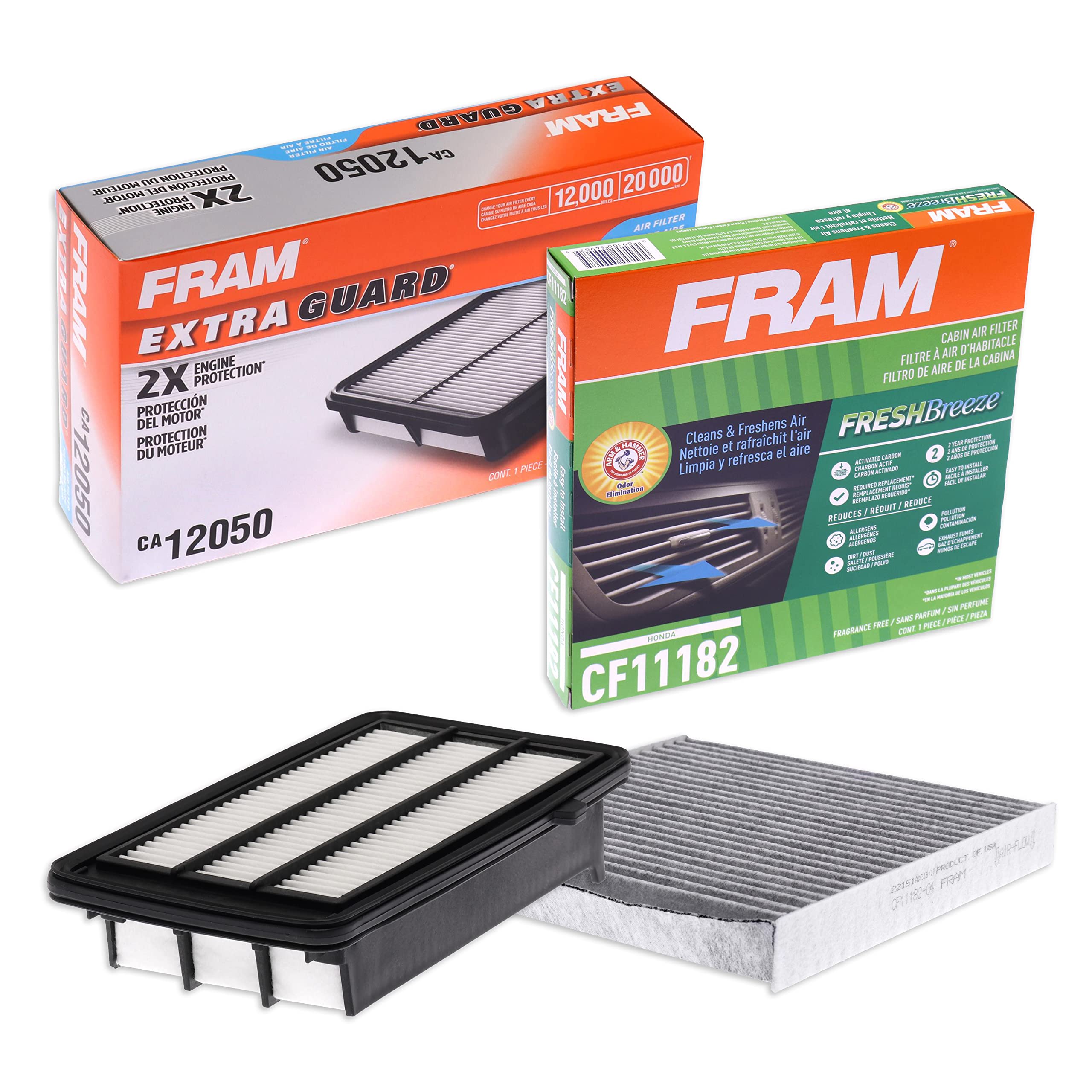 FRAM Automotive Replacement Air & Cabin Air Filter Bundle for 2016-2020 Honda Civic 1.5L & 2017-2023 Honda CR-V 1.5L; Filters Included: CA12050 & CF11182 (FACB20020)