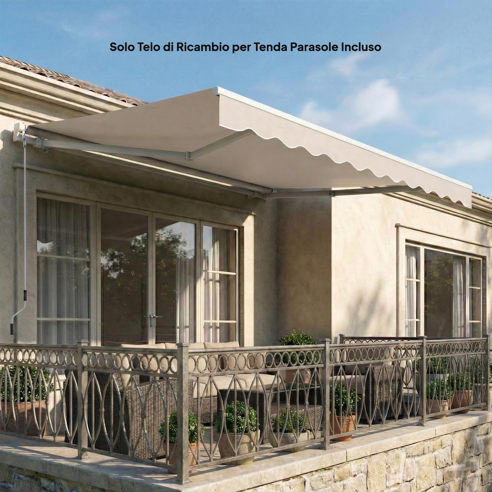 Outsunny Telo di Ricambio per Tenda Parasole Retrattile 337x250 cm Crema | Tessuto di Ricambio per Tenda a Braccio da 3.5x2.5 m in Poliestere, UV 50+, Balcone Patio Terrazzo Esterno Giardino