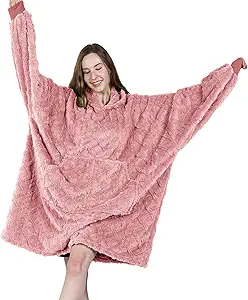 MIZZEO Microfiber Wearable Blanket, Oversized Light Wearable Blanket Hoodie for Adults, Cozy Soft Warm Plush Hooded Blanket Gifts for Women, One Size Fits All (Pink)