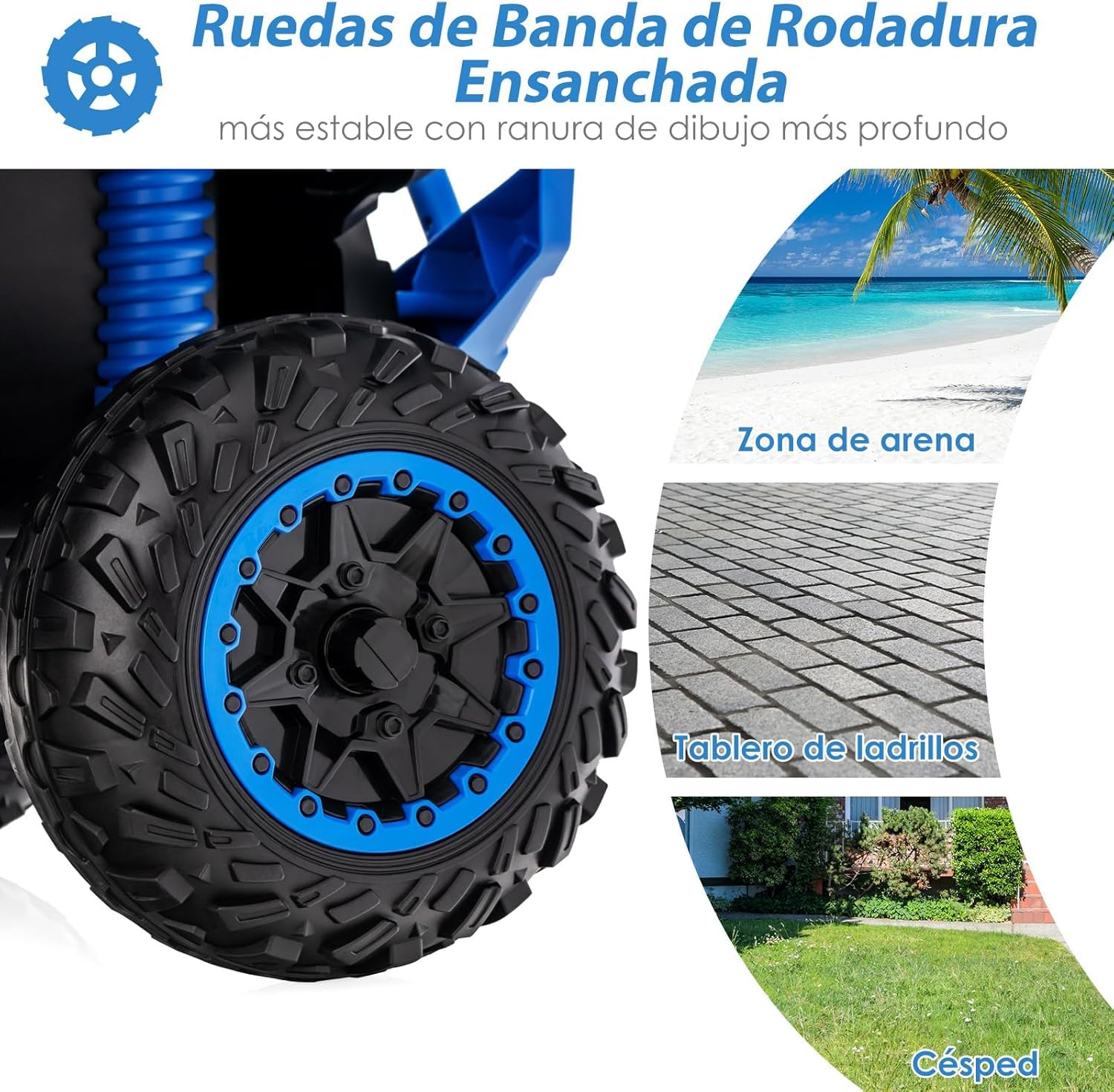 GOPLUS 12 V Quad eléctrico para niños con Faros LED, música y claxon, Coche eléctrico con 4 Ruedas Antideslizantes y Arranque Lento, para niños de 3 a 8 años de Edad, soporta hasta 35 kg (Azul)