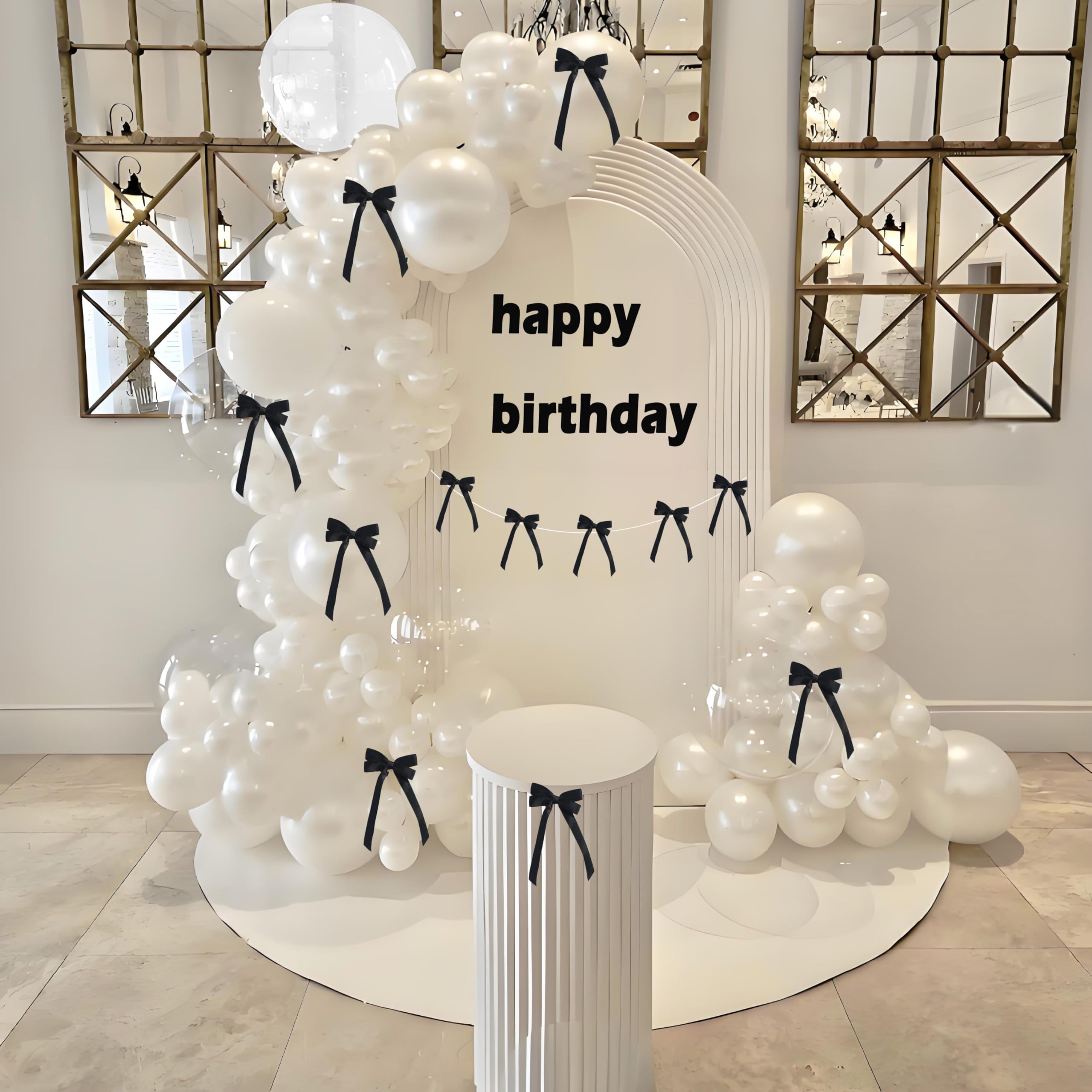 Black Bow Birthday Decorations, Pearl White Balloon Garland Arch Kit Ivory 119pcs White Balloons Different Sizes for Wedding Engagement Bridal Shower
