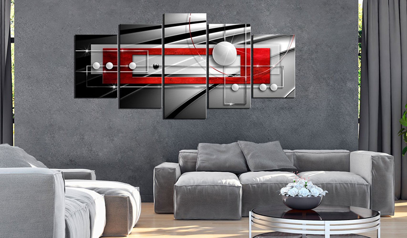 Modern Symmetry Black and Red Canvas Print Wall Art Contemporary Painting 5 Pieces Decorations Picture Ready to Hang Home Office Decor 20x40