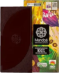 Mendoá, Barra de chocolate premium orgânico 100% de cacau com Nibs de cacau, 80 gramas
