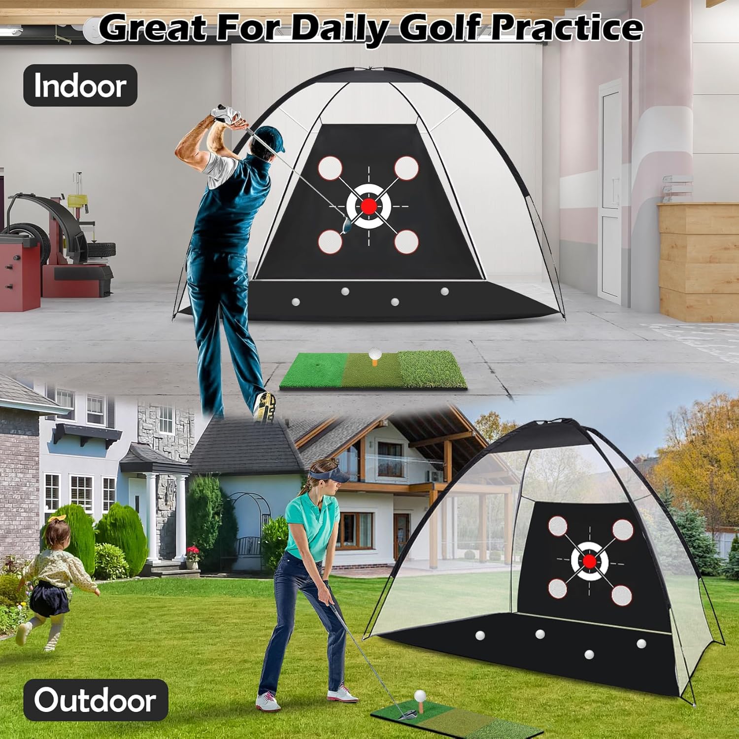 Golf Net,10x7FT with Golf Practice Mat,Hitting Aid Nets for Backyard Driving Chipping Training Swing with Target Outdoor or Indoor–Gifts for Men/Dad/Him - Image 7