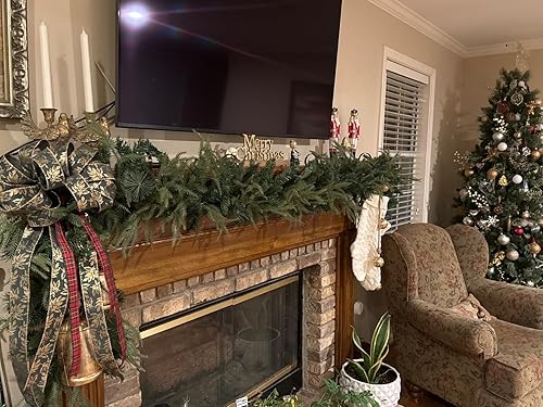 Miniatura 7 de Guirnalda de Navidad preiluminada de 9 pies con 50 luces LED, temporizador de decoración navideña con batería para escaleras, interiores y