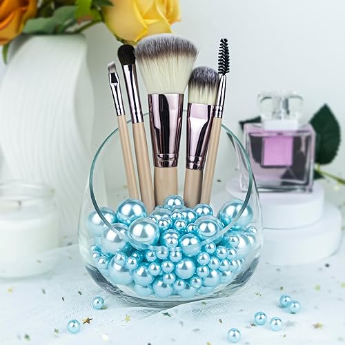 Miniatura 5 de 150 cuentas de perlas de imitación de color azul claro pulido sin agujero para decoraciones de relleno de jarrones, perlas de plástico, dispersos de