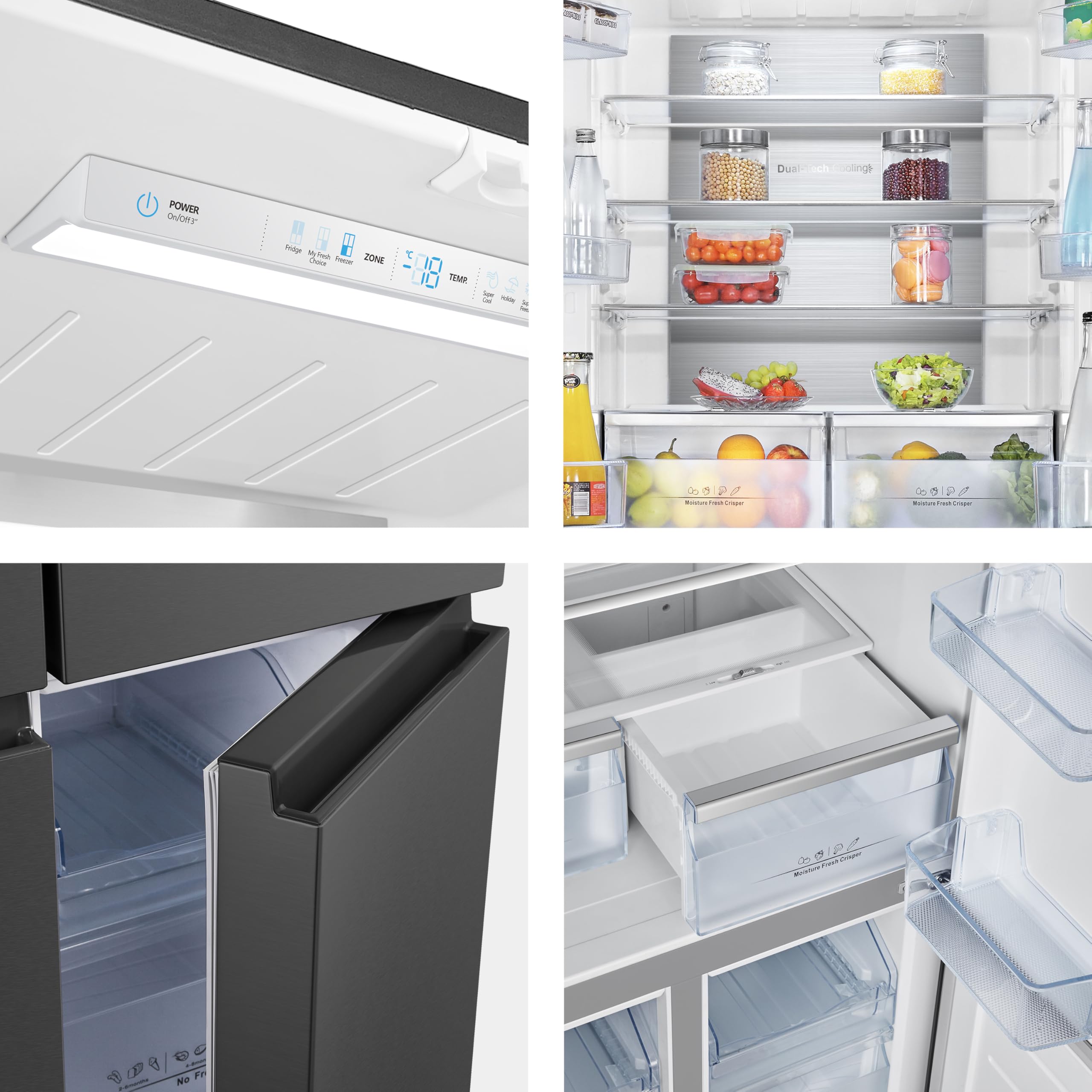 Hisense RQ563N4SF2 Cross Door Kühl-Gefrierkombination/ NoFrostPlus/ Inverter-Kompressor/ HolidayMode/ SuperCool/ 181 cm/ Kühlteil 294 l/ Gefrierteil 160 l/ 40 dB/ 279 kWh/ Jahr/ Schwarz