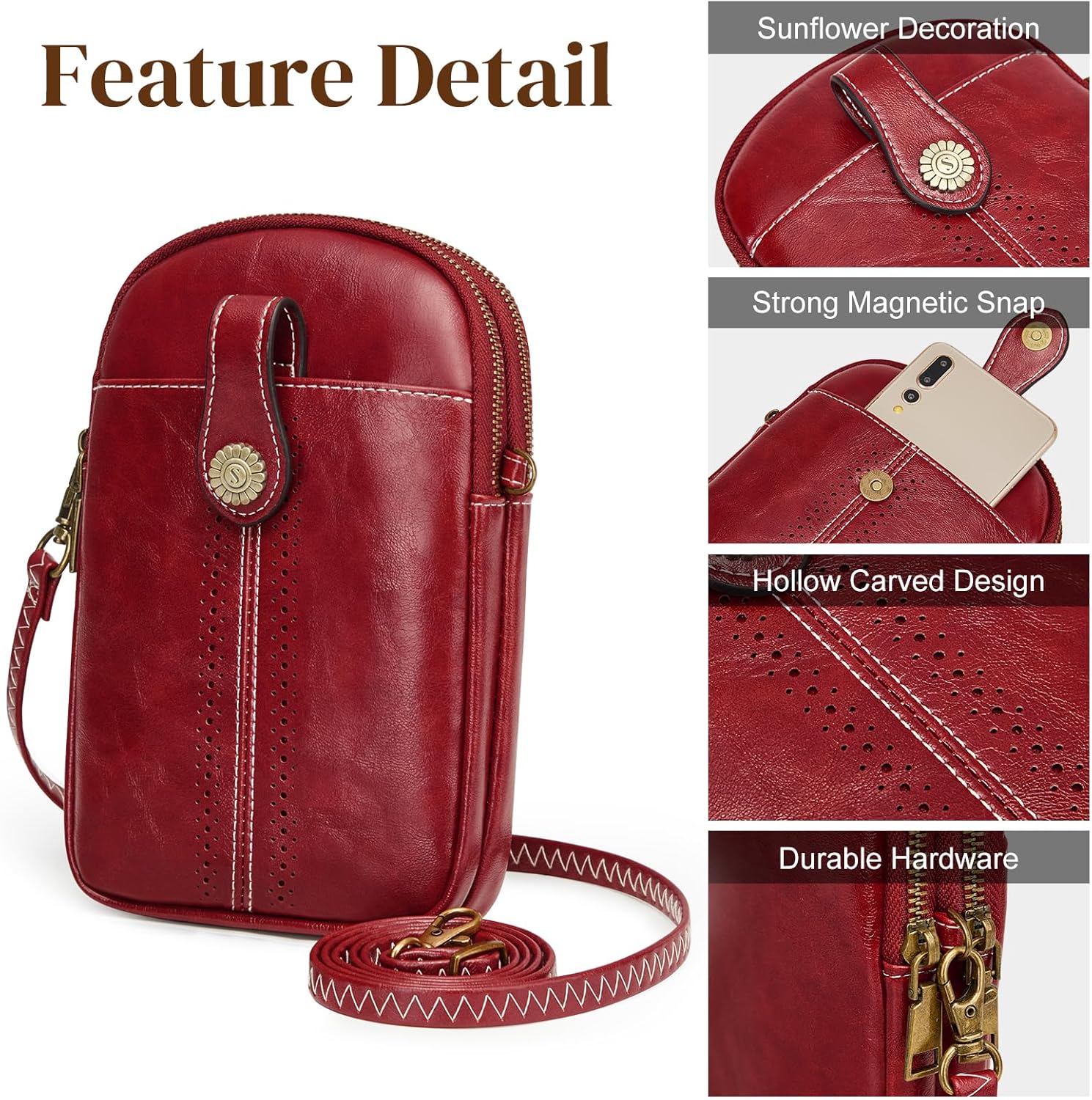 S-ZONE Small Crossbody Bags for Women Trendy RFID Blocking Cell Phone Purse Vegan Leather Shoulder Bag with Card Slots - Image 6