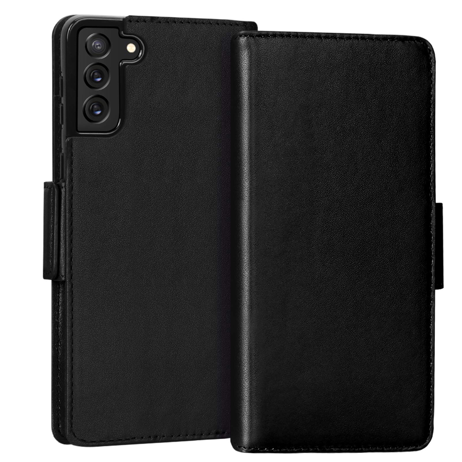 FYY Samsung Galaxy S21 Plus Case 6.7”, Samsung S21 Plus 5G Case, Luxury [Cowhide Genuine Leather][RFID Blocking] Wallet Case Flip Folio Case Cover with [Card Slots] for Galaxy S21 Plus 5G Black