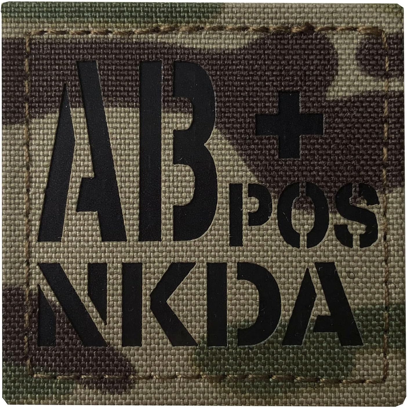 SUVIYAInfrared IR AB POS NKDA AB+ Blood Type Tactical Patch 2x2 Inch Medical Patch with Hook and Loop (Multicam)