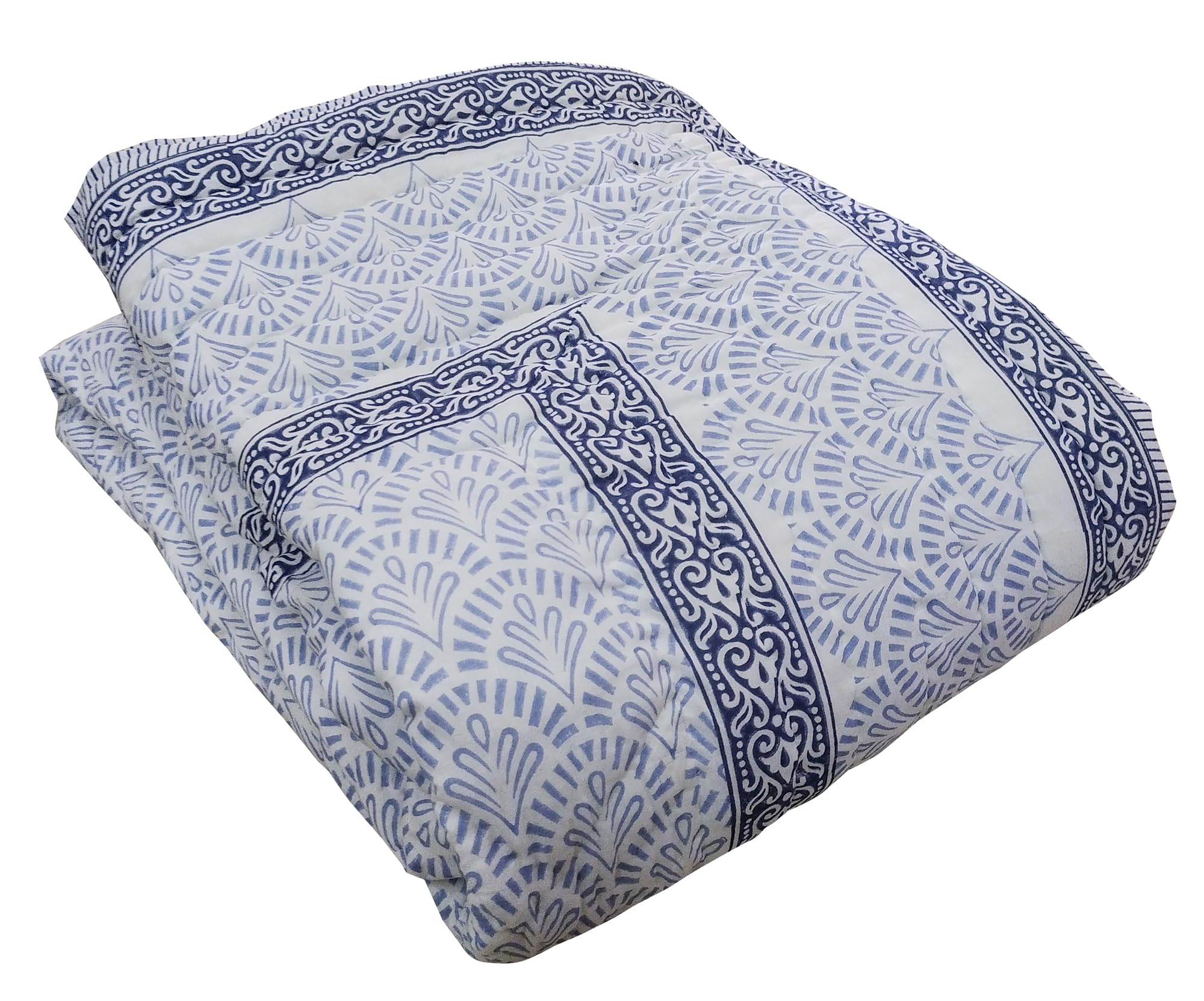 Exportindia Jaipuri Quilt Block Floral Print Quilt Rajai Blanket Home Decor Quilt Ultra Warm Soft Quilt (King/Queen Size 90x108 Inch)