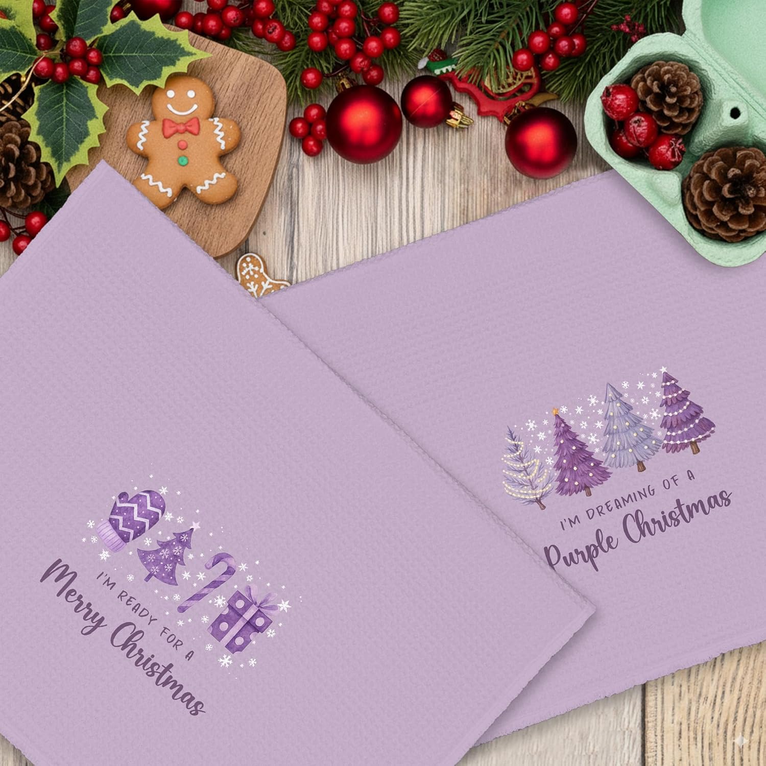 Purple Christmas Tree Kitchen Towels Set of 2, I'm Dreaming of A Purple Christmas Hand Bathroom Towels for Girly Room, Festive Preppy Decorative Dish Towels Decor for Dorm Dining Room 16x24in - Image 6
