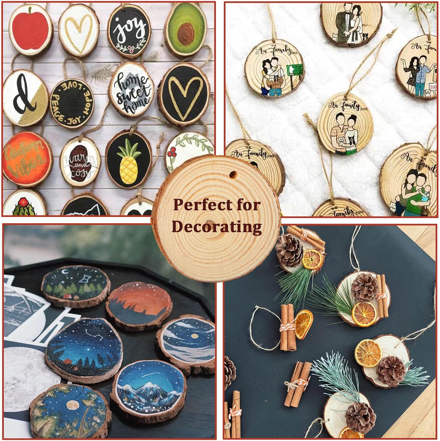 Acrux7 100 PCS Natural Wood Slices for Painting, 2.4-2.8 Inch Unfinished Wood Slice Discs Predrilled with Hole, Round Wooden Slices for DIY Crafts, Arts, Christmas Ornaments, Coaster, Home Decoration