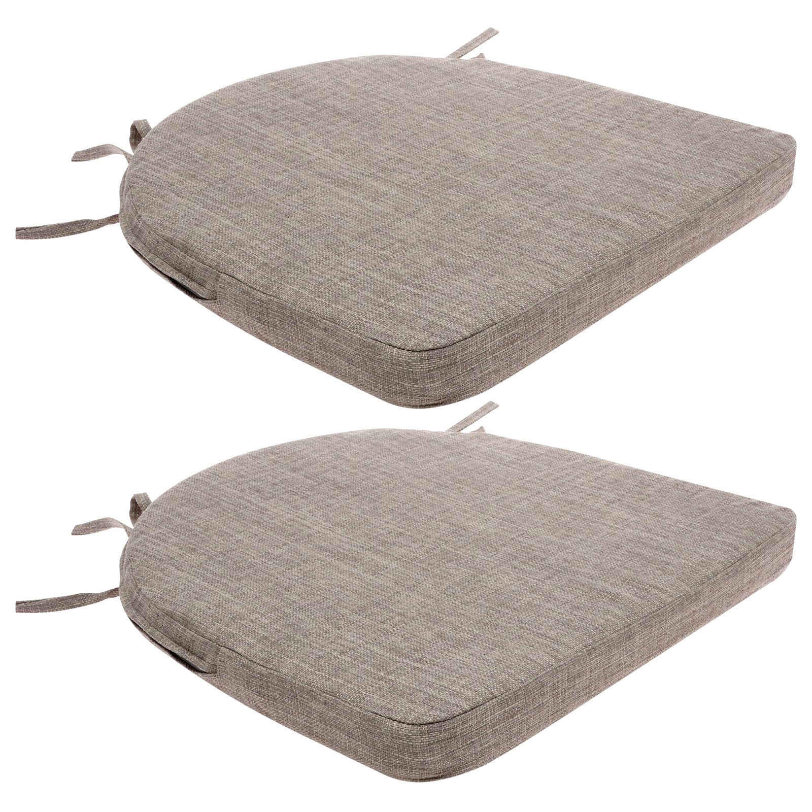 2 Pcs Waterproof Outdoor Chair Cushion with Removable Cover and Ties, Thick 4cm, Round Corner Patio Seat Cushion, U-Shaped Chair Dining Pads for Outdoor Furniture(Grey)