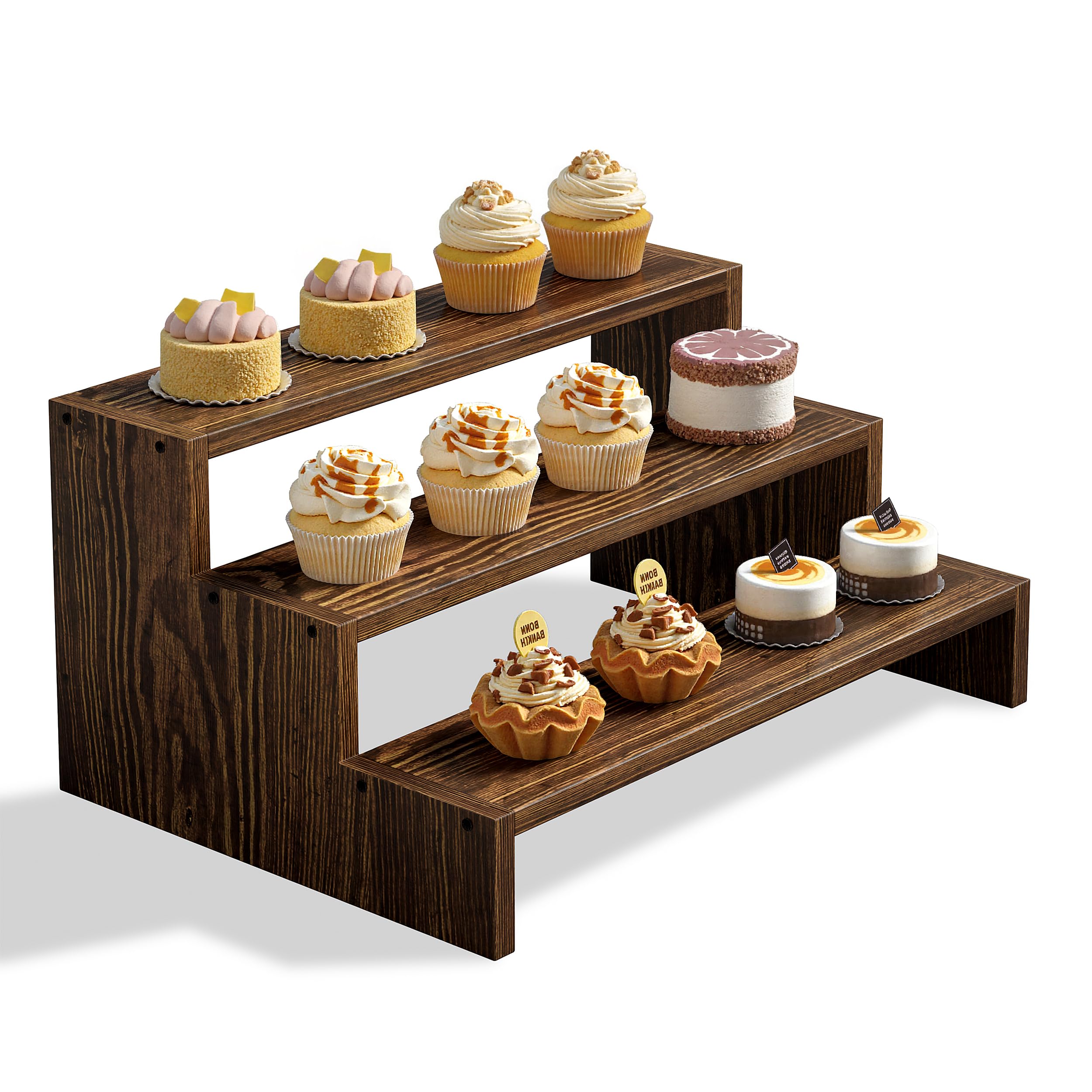 Evermagin Wooden Display Risers for Birthday Parties, 3 Tier Cupcake Stands for Dessert Table, Rustic Dessert Table Display, Buffet Risers Display Stands for Vendor Events (1 Pack)