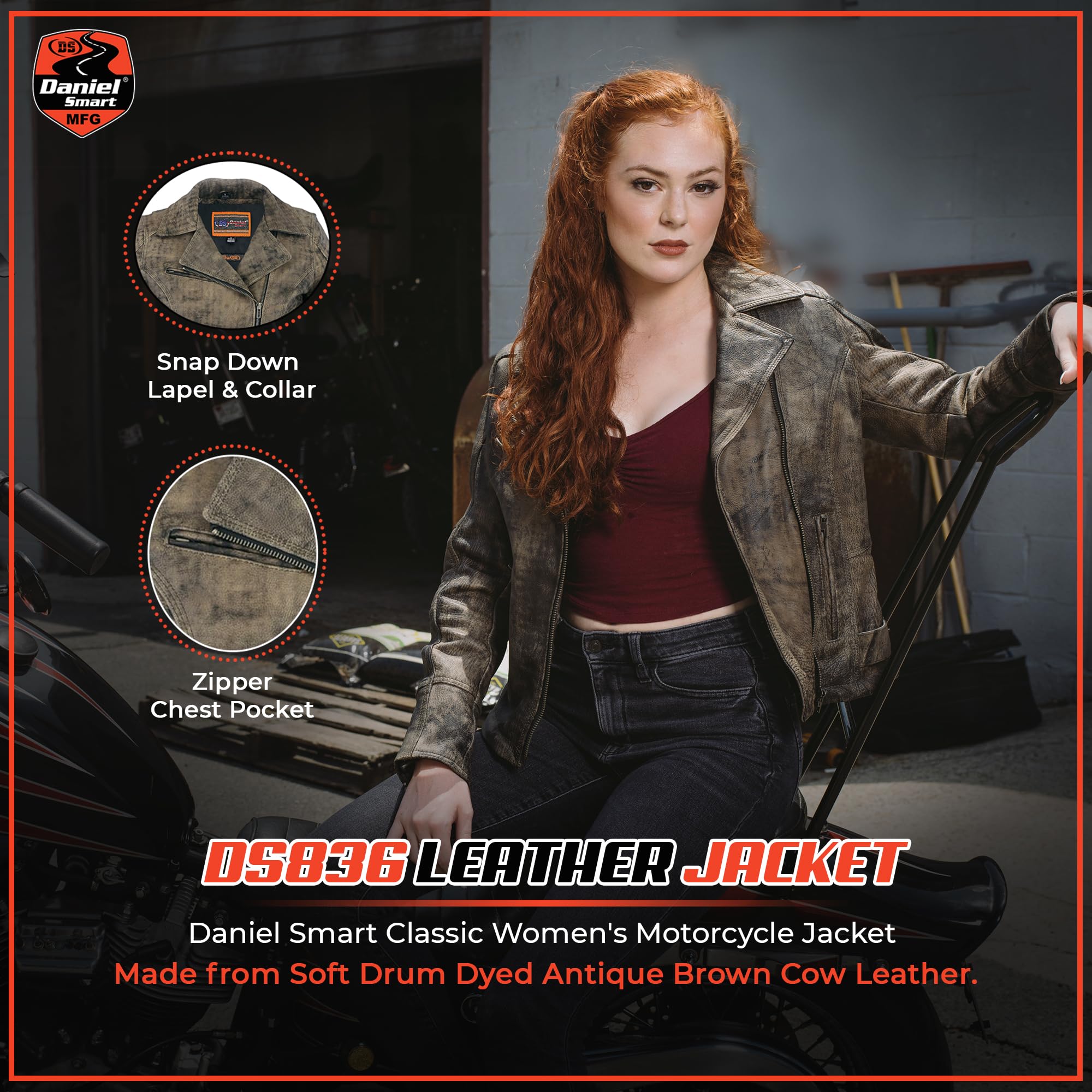 Daniel Smart Women Motorcycle Jacket Cowhide Motorcycle Jacket with Lightweight Design Inside Carry Pocket — view 2