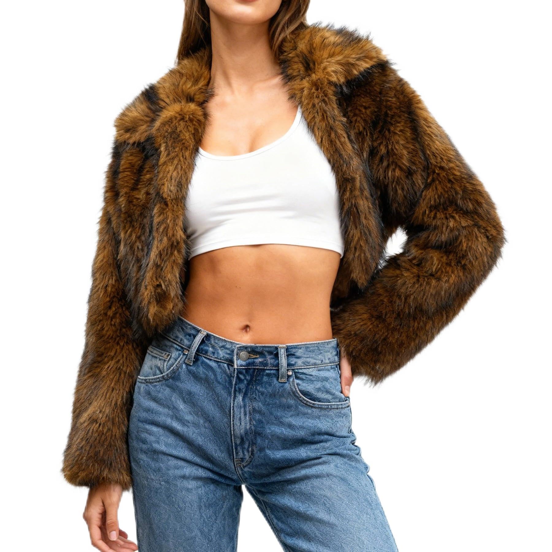 amazhiyu Women's Faux Fur Cropped Coat Winter Open-front Long Sleeve Jackets Warm-picture-37