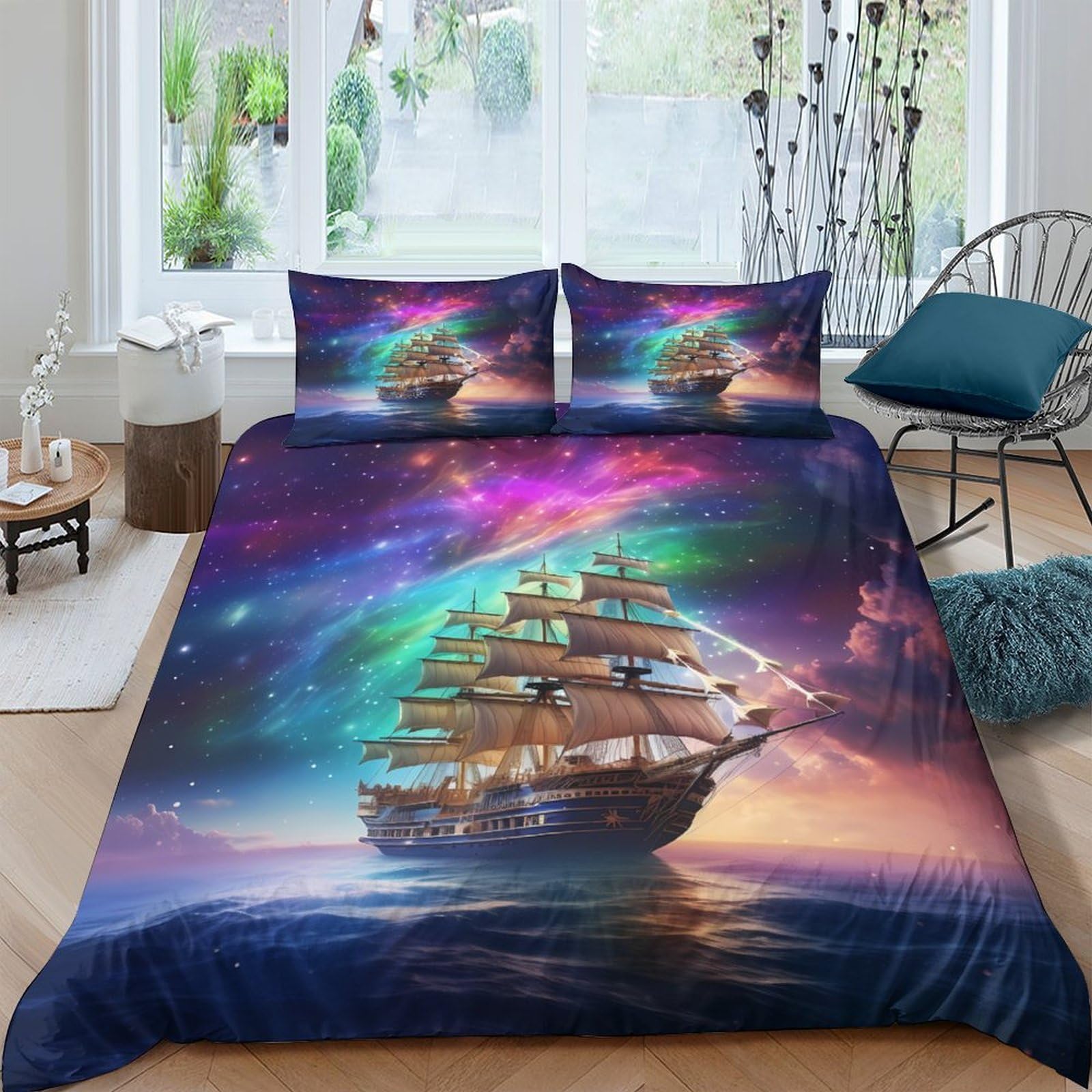 Housse de couette voilier spatial 3D fantastique, l'idée cadeau idéale pour lit d'ado King