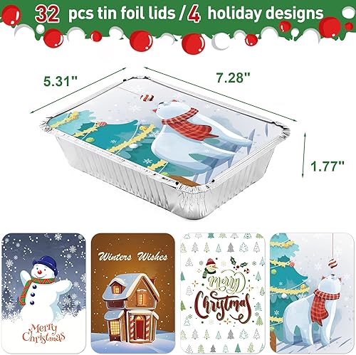 Miniatura 2 de XIAFEI Recipientes de comida de papel de aluminio para cocina, 32 piezas, sartenes de aluminio con fundas para llevar para festivales de Navidad,