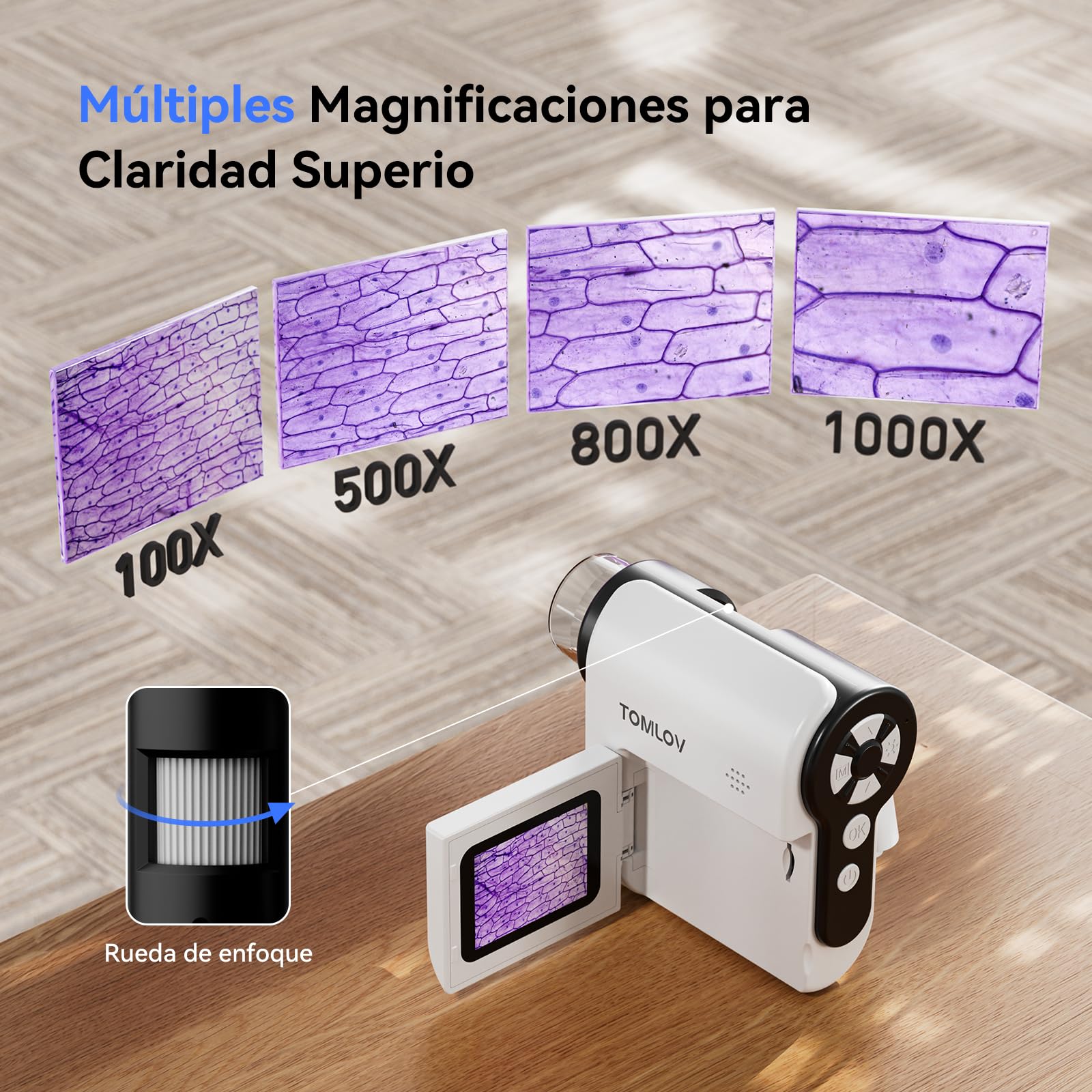 TOMLOV P20 Microscopio Digital Portátil para Niños, Miniscopio Multifuncional, Cámara DV 1080P Portátil con Pantalla LCD Plegable de 2", Compatible con MacOS y Windows, 4 Horas, 6 Preparaciones, 32GB