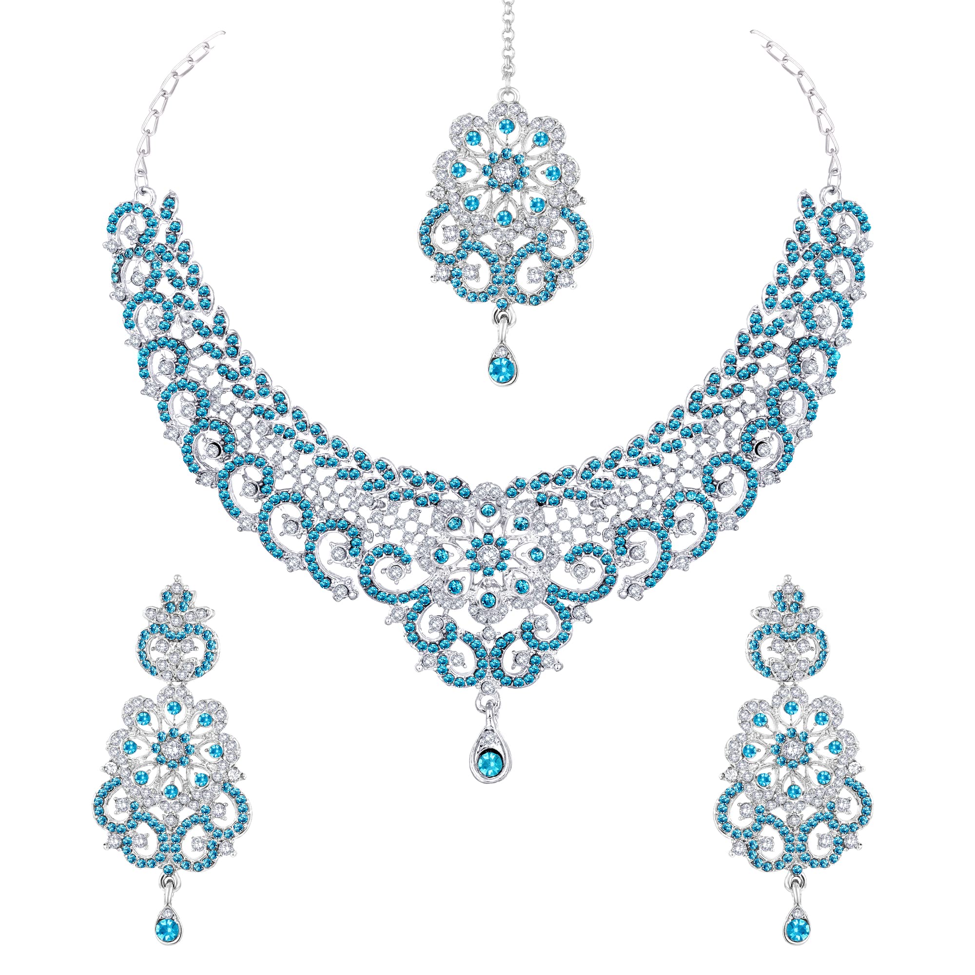 Atasi International Bridal Aqua Blue Silver Set with Earrings and Maang Tikka For Women (RF5291) (B09XKCX9S1) Amazon Price History, Amazon Price Tracker