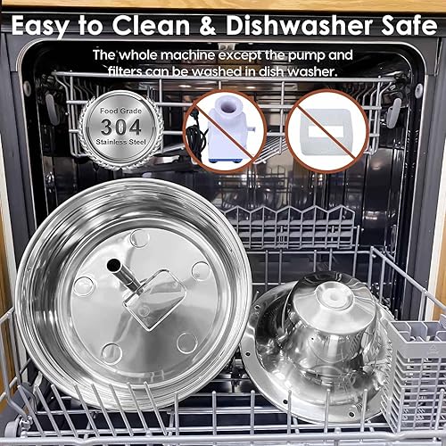 Miniatura 6 de Ofat Home Fuente de agua para perros, fuente de agua para mascotas de acero inoxidable de 128 oz1 galón3.78 L, fuente de agua grande para perros,