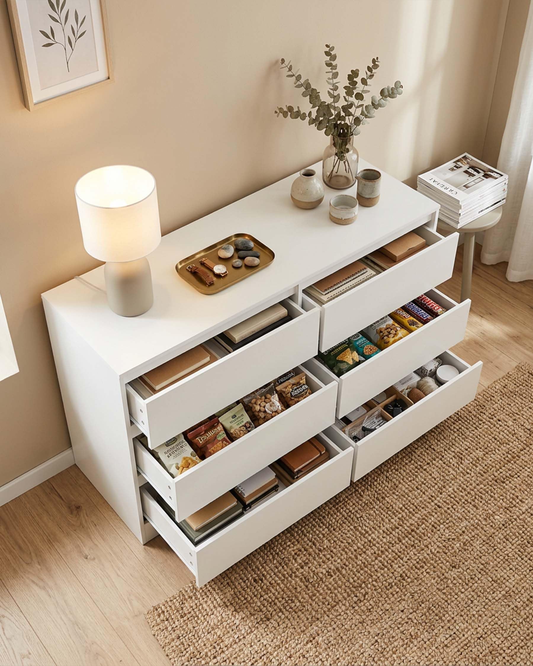 Cassettiera Bianca con 6 Cassetti Comò Camera da Letto Moderno Cassettone in Legno Lucido 100 cm Mobile Cassettiera Salvaspazio per Camera Soggiorno e Ingresso 100 x 37 x 69 cm