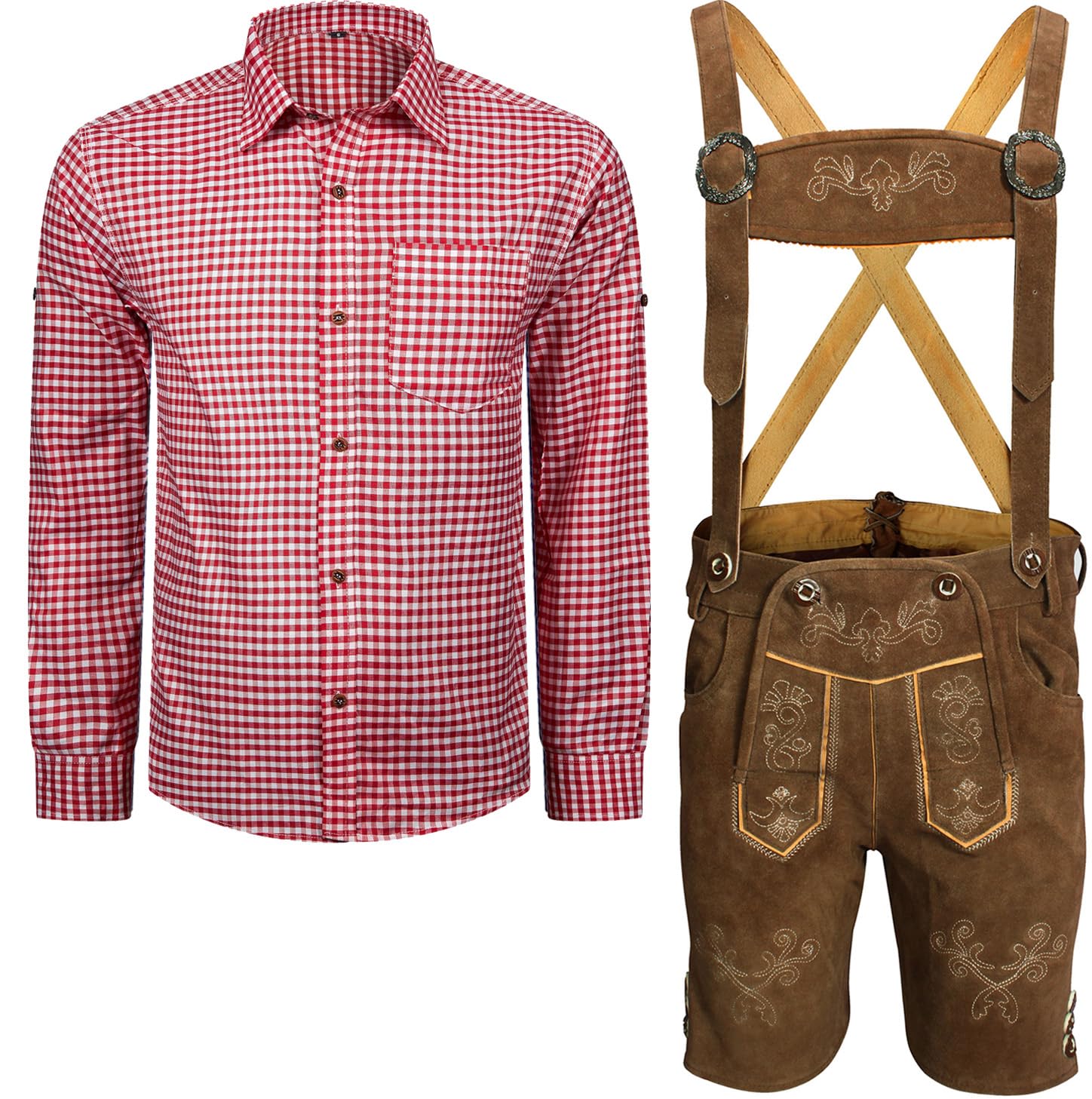 Traditionelles Trachten set Herren, 5-teilig – Komplettset mit kurzer Trachtenlederhose, Trachtenhemd, Hosenträgern, Trachtenschuhen und Trachtensocken – Bayerische Oktoberfest Tracht aus Echtleder B6