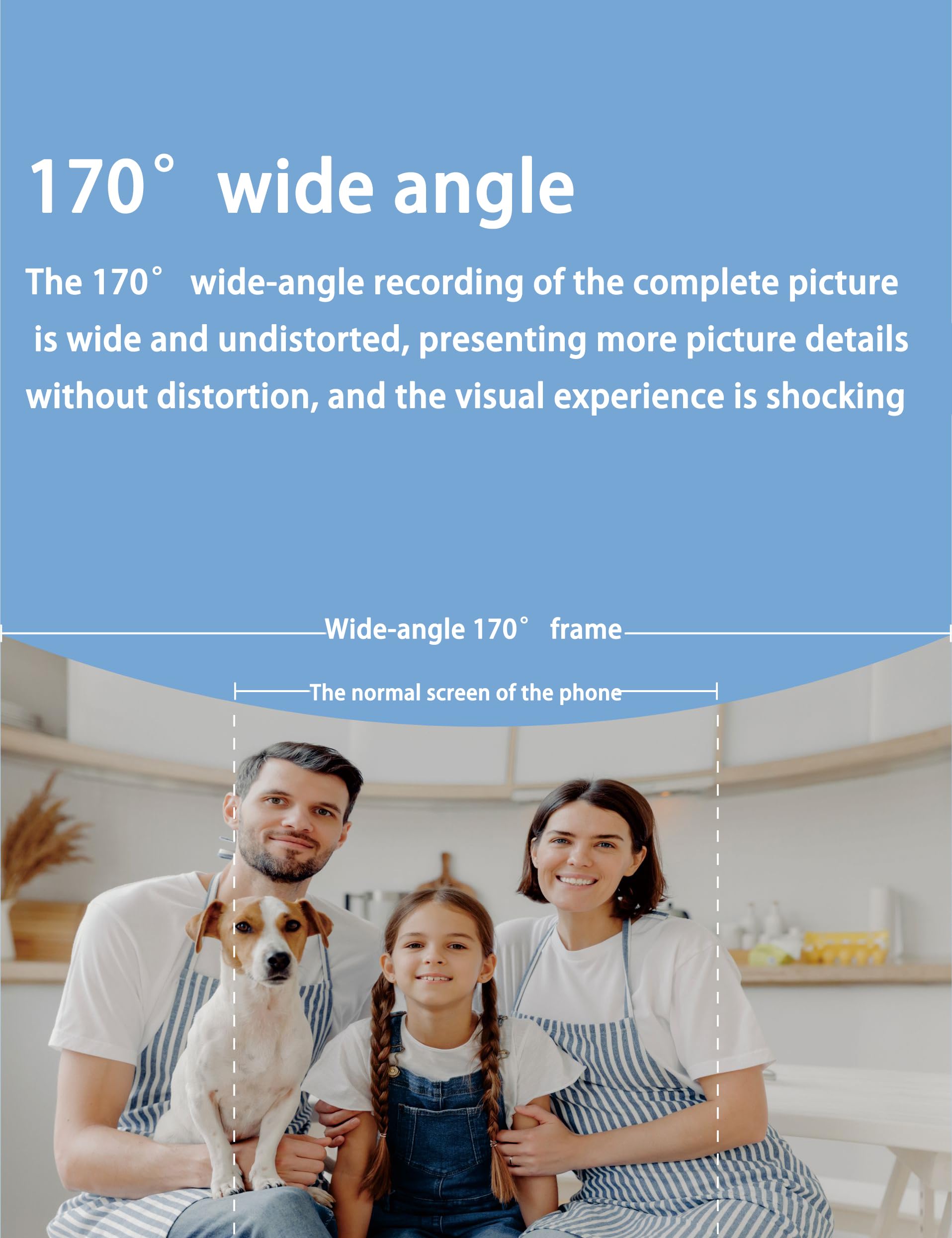 Comparison of 170-degree wide angle view versus normal phone screen view