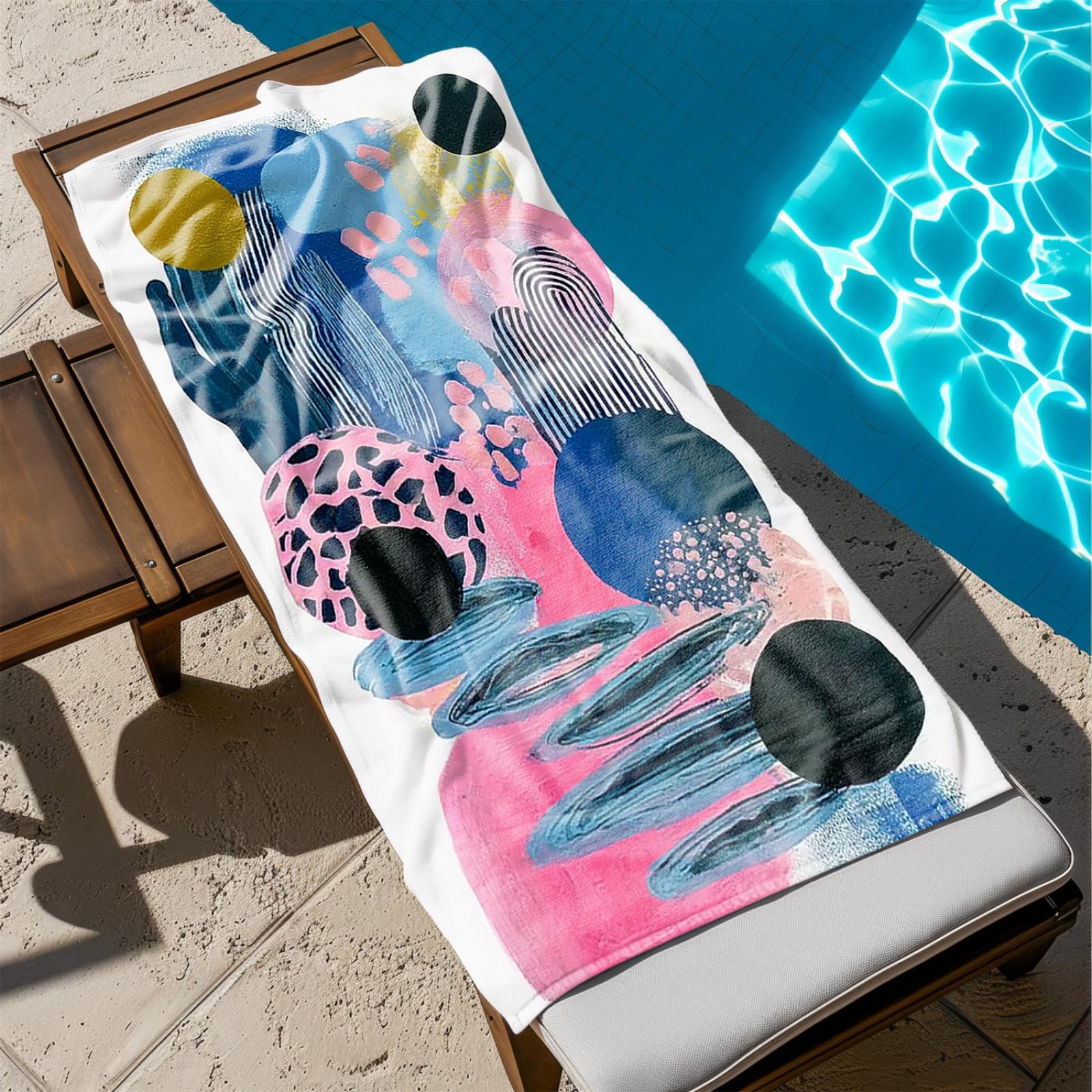 Genérico Toalla Playa 90X180 Azul Rosa Negro Abstracto Grande Toallas de Playa Microfibra Ligera Secado Rápido Sin Arena para Mujer Hombre Viajes Vacaciones Natación Camping