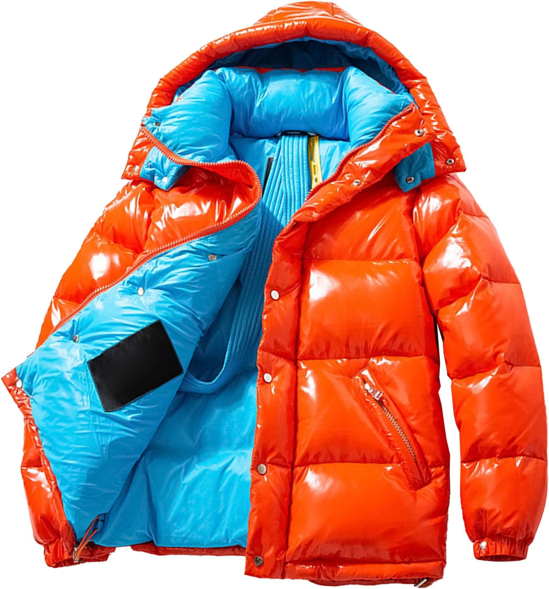 Winter Coats for Men Thicken Shiny Puffer Jacket with Removable Hood Stand Collar Heavyweight Padded Puffy Coat