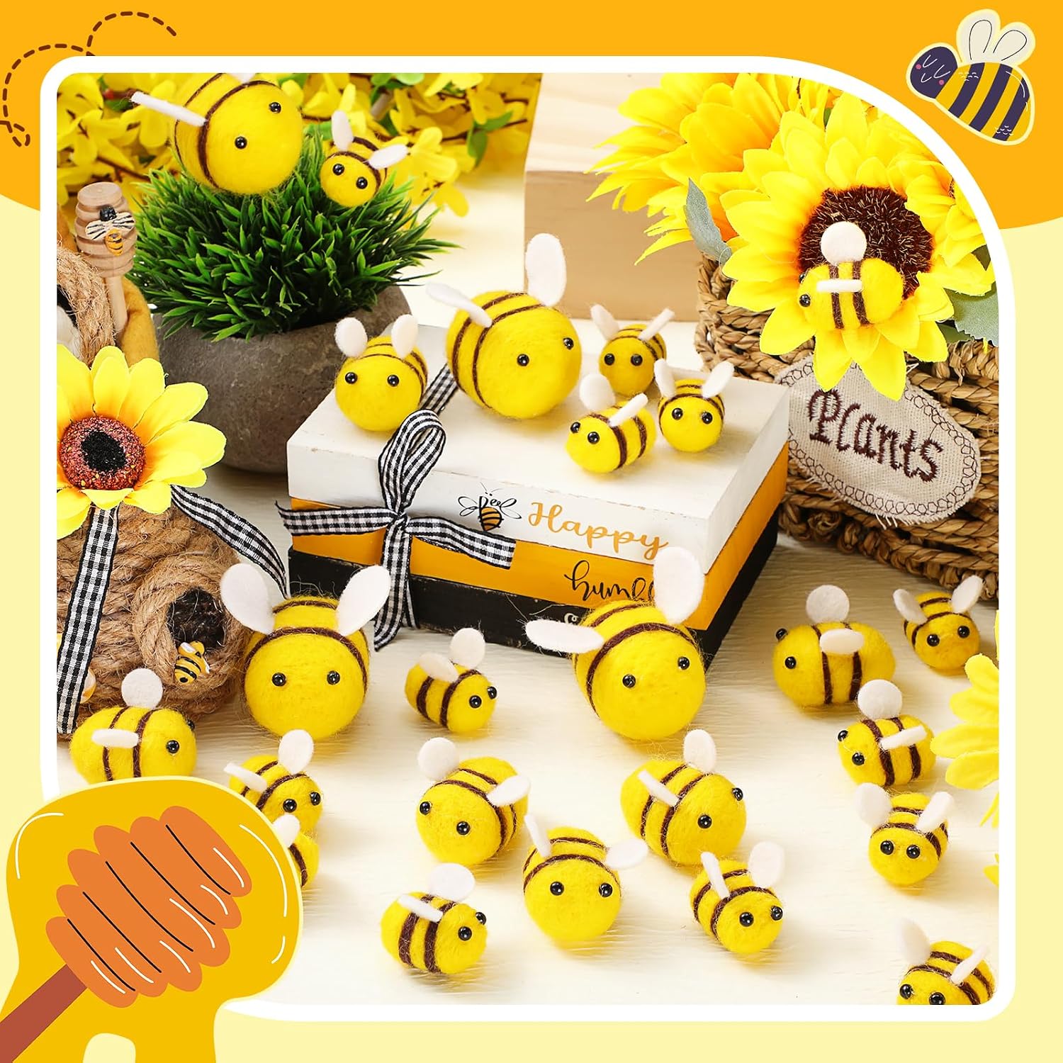 Mindsoft 30 Pcs Felt Bees for Crafts,Bee Party Decor 3 Size Little Bees Accessories Felt Bumble Plush Beehive Decor for DIY Gender Reveal Gift Themed Party Tiered Tray Decoration Costume DIY