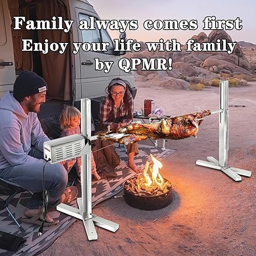 Miniatura 6 de Kit de parrilla de asador, soporte eléctrico de acero inoxidable para asador de trípode de acero inoxidable de 52 pulgadas, parrilla asadora de