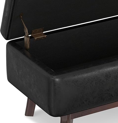 Miniatura 10 de SIMPLIHOME Owen - Otomana rectangular pequeña de almacenamiento rectangular de 36 pulgadas de ancho en piel sintética negra envejecida, para sala de