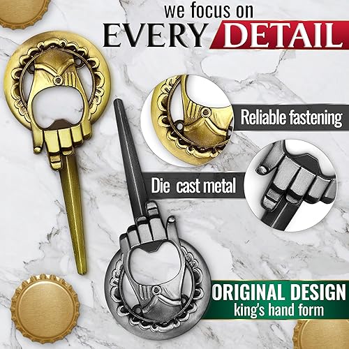 Miniatura 4 de Abridor de botellas de la Mano del rey, 2 unidades - Estilo Juego de tronos - Bronce y plata - Perfecto regalo para hombres - Accesorios