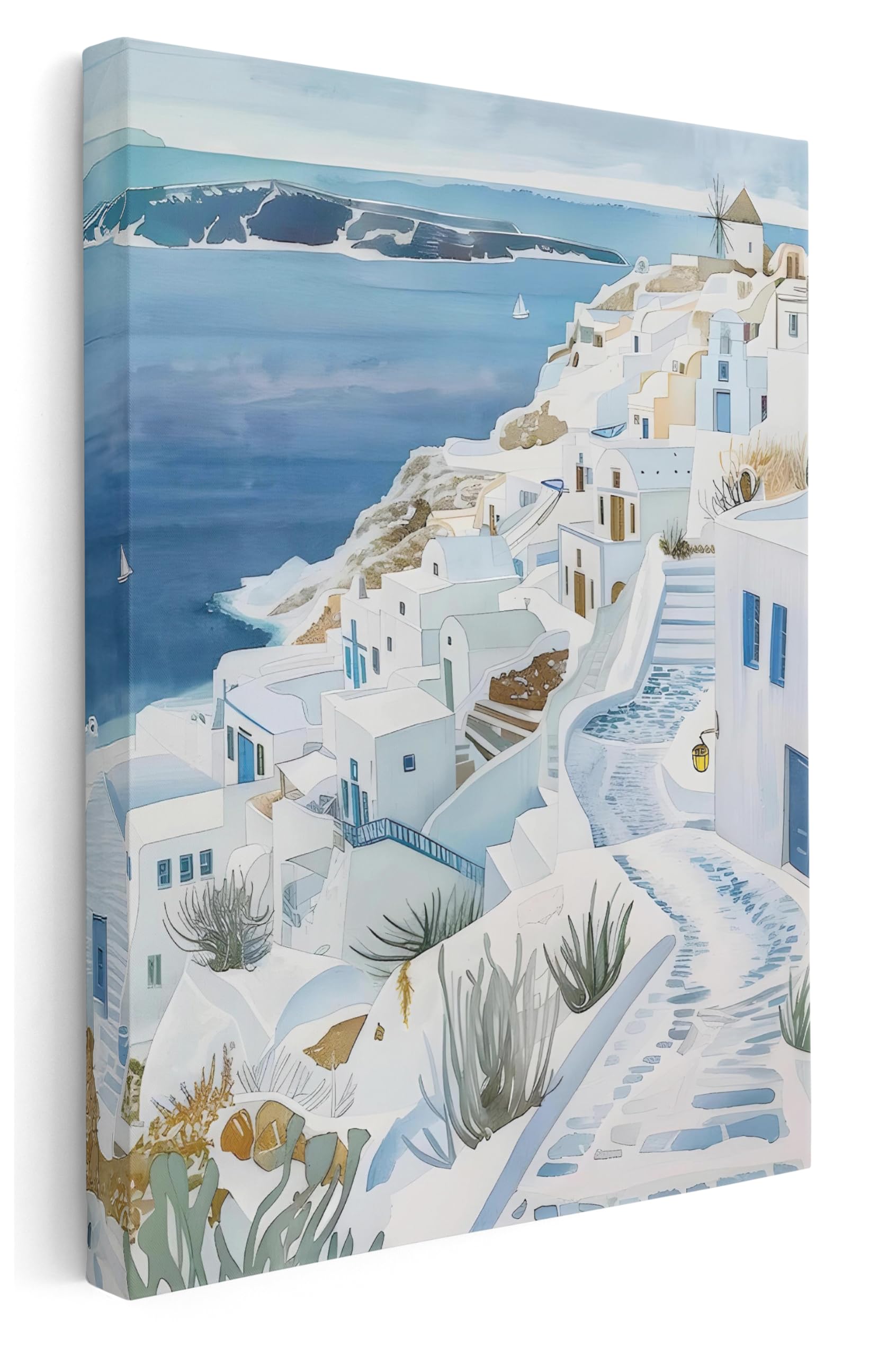 Pastello Santorini Mediterranean Collection Canvas Wall Art – Greece Wall Art Print For Living Room, Bedroom, Office, Framed Artwork (, 87Cm X 61Cm / 34X24inch, Wrapped Canvas)