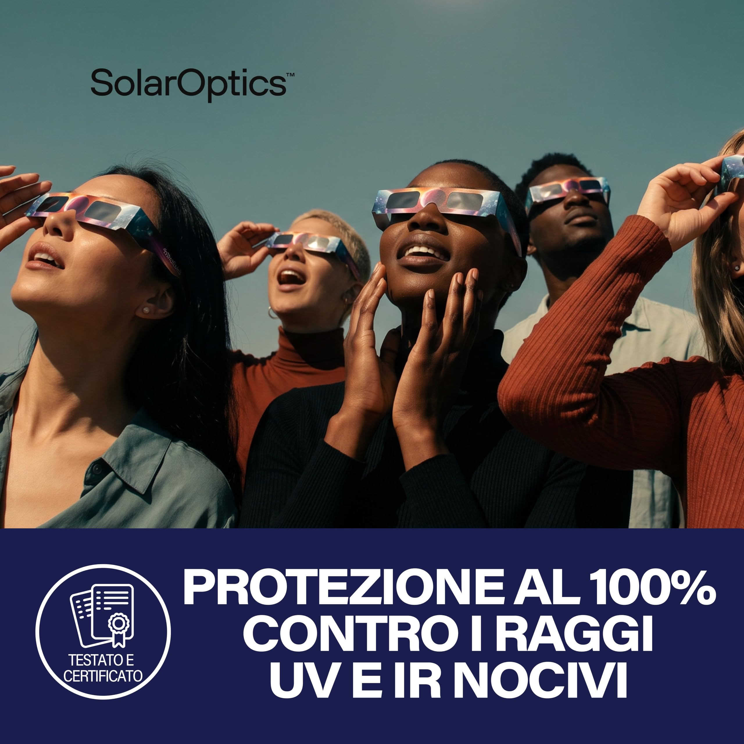 Occhiali per Eclissi Solare – Certificati ISO 12312-2 e CE, Protezione Sicura per Osservazione del Sole, AAS 2026, Confezione Multipla