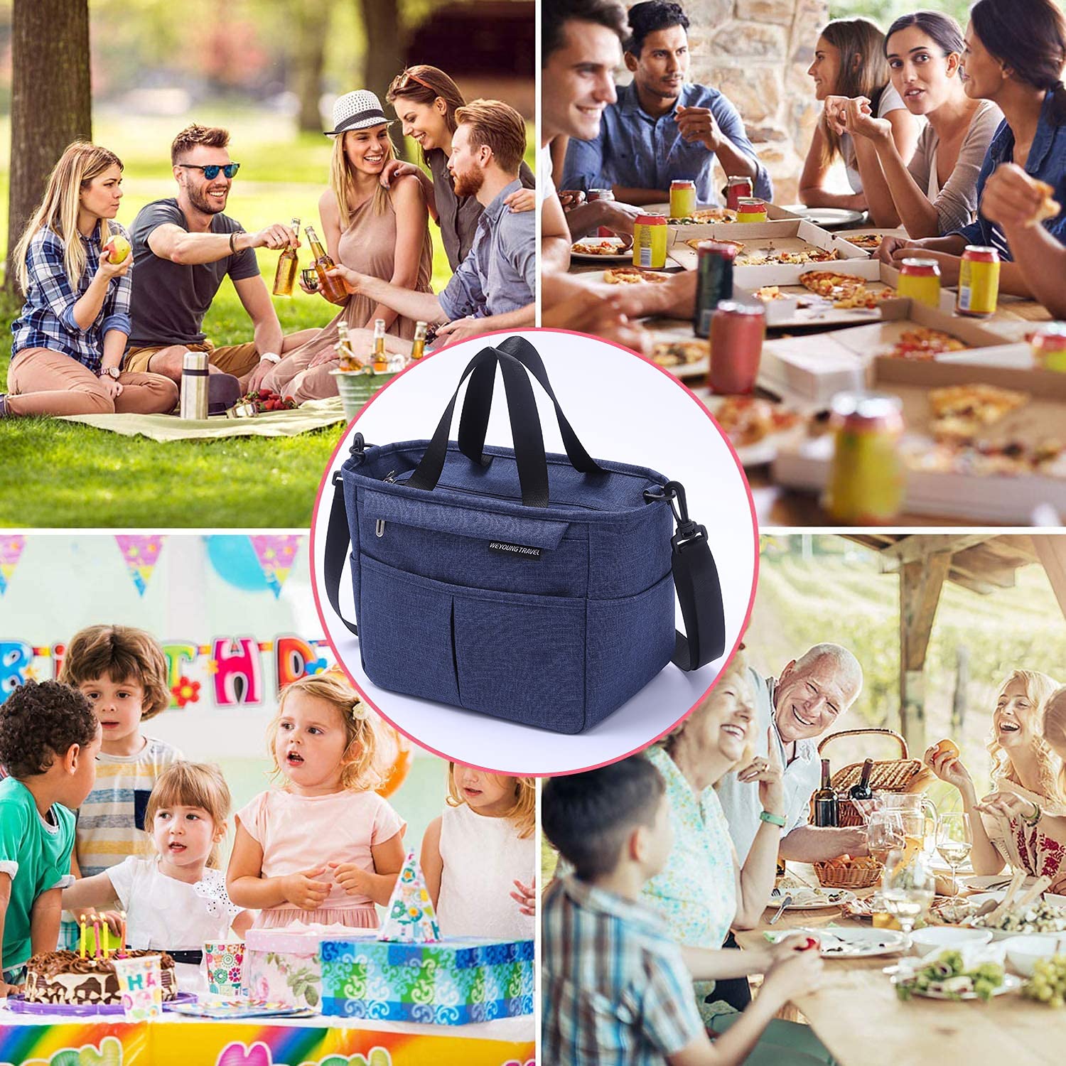 Borsa Termica Porta Pranzo, Portatile Borsa Frigo, Borsa Pranzo al Sacco Impermeabile Lunch Bag per Uomo/Donna/Bambino, Borsa Portapranzo per Ufficio, Scuola e Picnic (Blu)