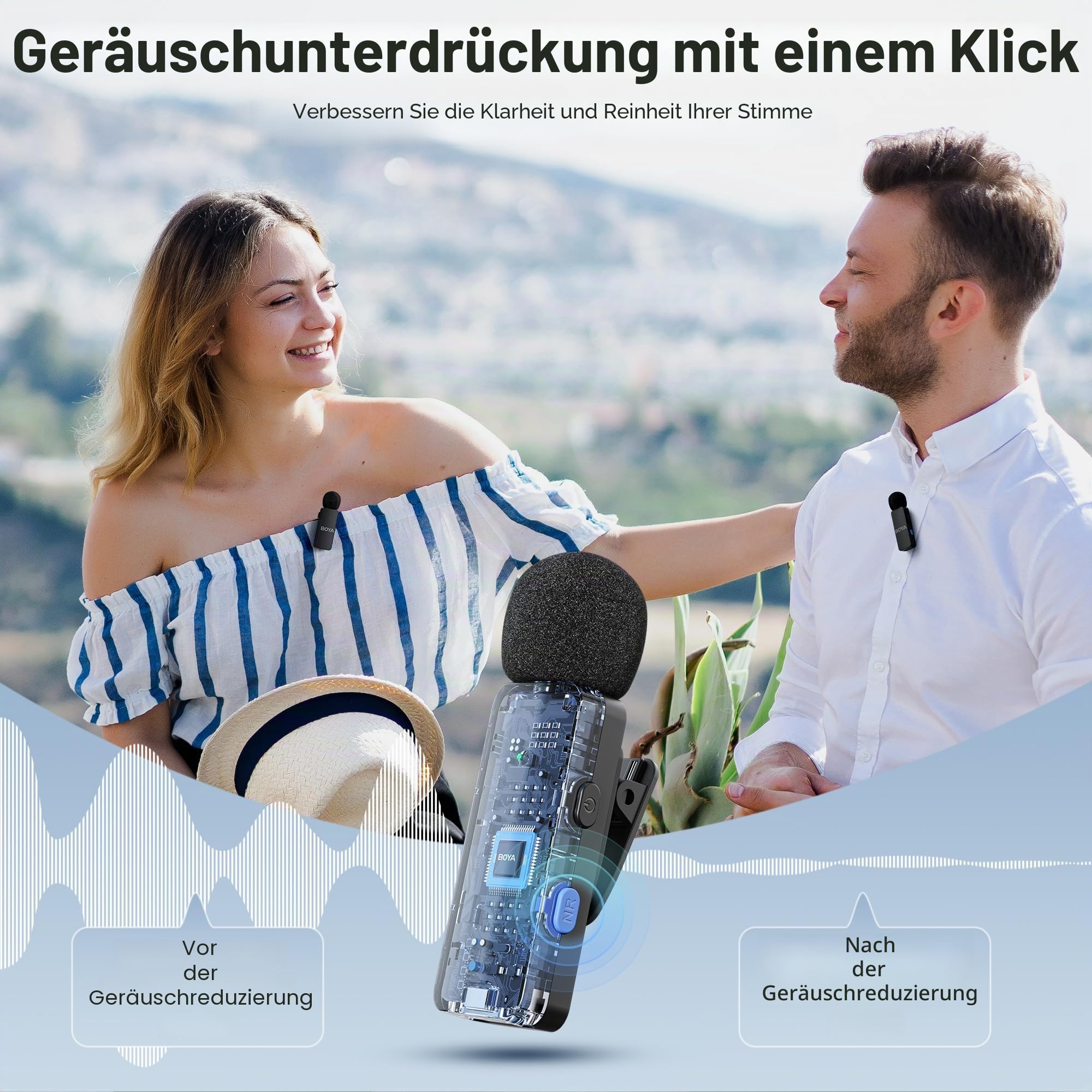 Boya BY-V4U Kabelloses Lavalier-Mikrofon für iPhone 15 Android Typ C Telefon Smartphone Clip-On Wireless Lapel Mic für Videoaufnahmen Podcast Interview Streaming Vlog YouTube