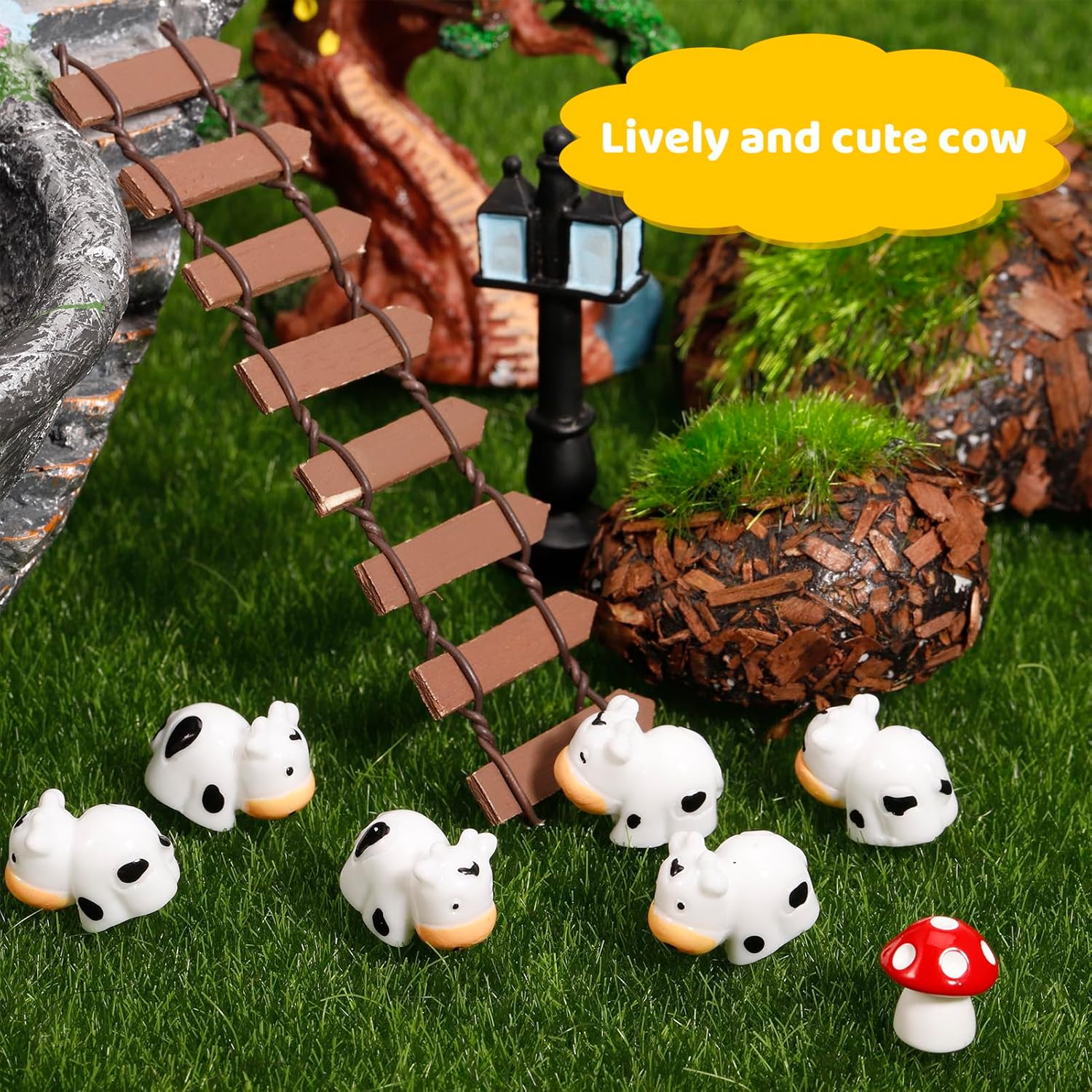 100 Pcs Mini Resin Cows Miniature Animal Figurines Cute Cows Fairy Garden Miniature Moss Landscape DIY Home Decor Terrarium Crafts Fairy Garden Decoration Accessories