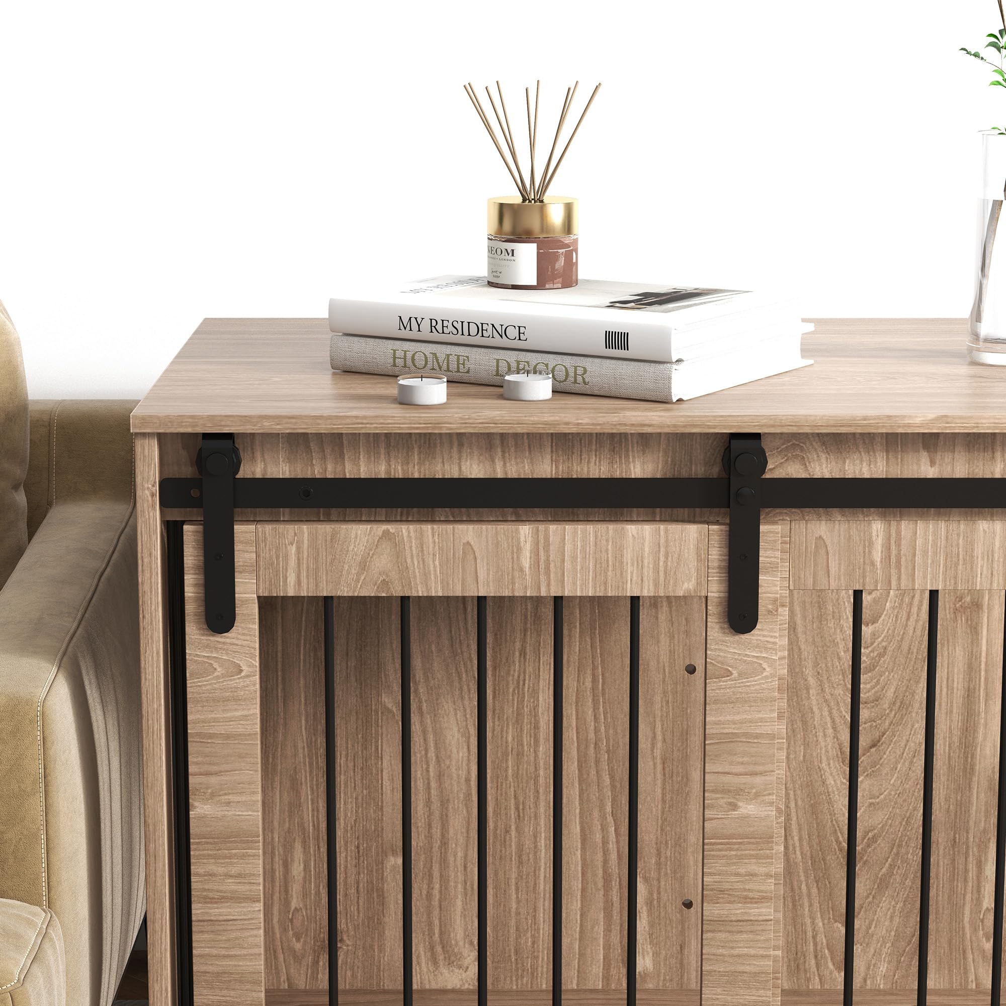 PawHut Casetta per Cani Grandi in Legno per Interno, Kennel per Cani Multiuso con Porta Scorrevole, 98x58x61 cm, Marrone