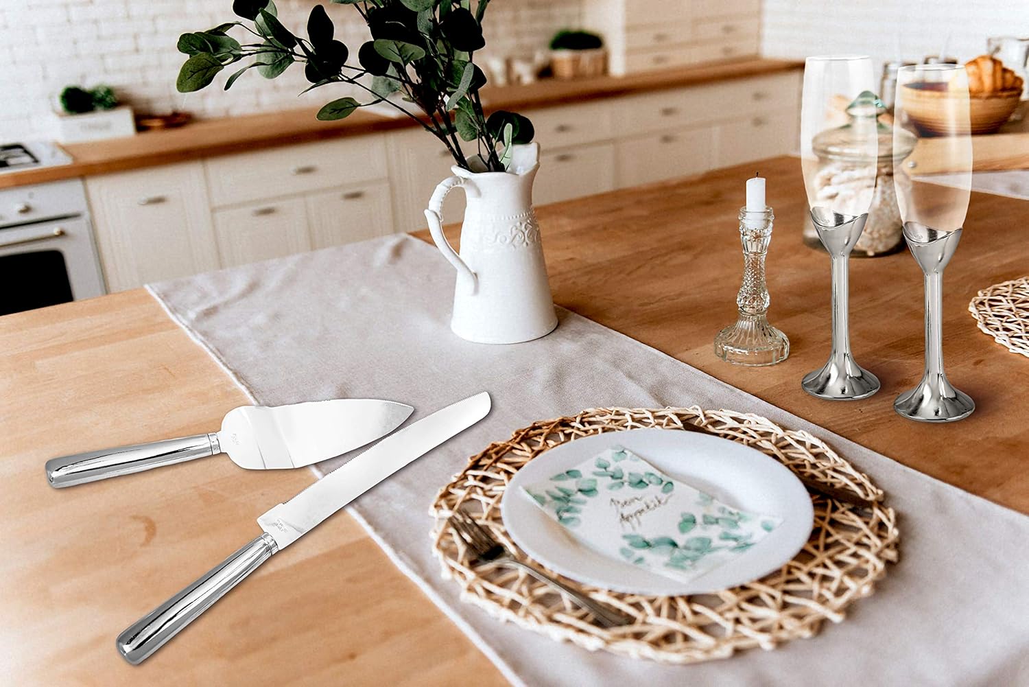 Elegant Glasses with Cake Knife and Server 4 Piece Set