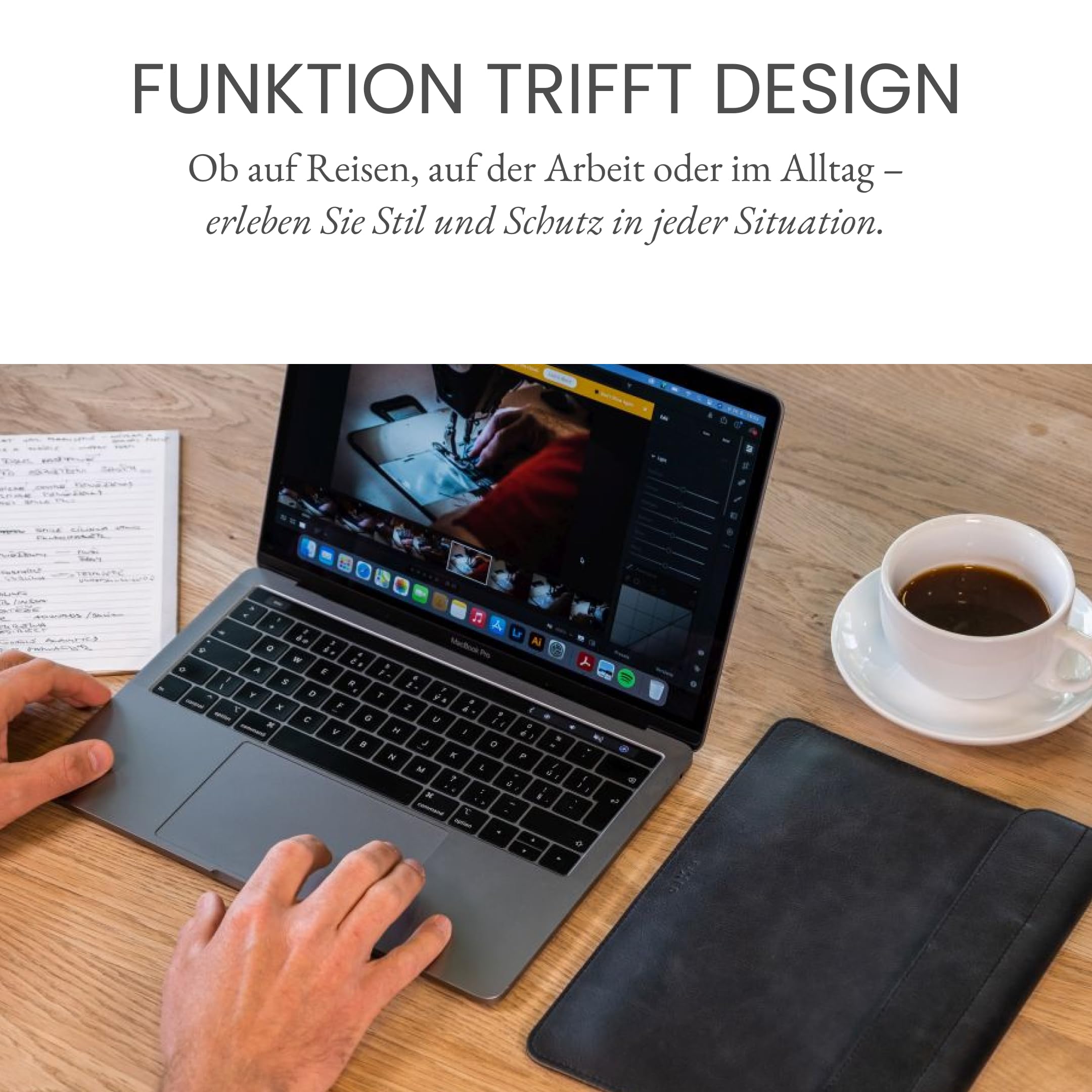 FIXED Oxford Lederhülle 13,6 Zoll für MacBook Air (2022) M2/M3, iPad und andere Geräte: Handgefertigte Laptoptasche aus italienischem Rindsleder, Hülle mit Magnetverschluss, Schwarz